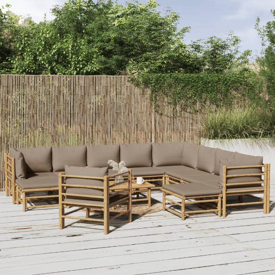 6-tlg. Garten-Lounge-Set mit Hellgrauen Kissen Bambus
