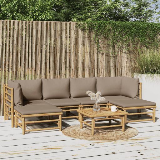 6-tlg. Garten-Lounge-Set mit Hellgrauen Kissen Bambus