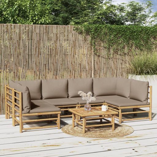 6-tlg. Garten-Lounge-Set mit Hellgrauen Kissen Bambus