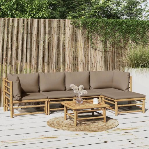 6-tlg. Garten-Lounge-Set mit Hellgrauen Kissen Bambus