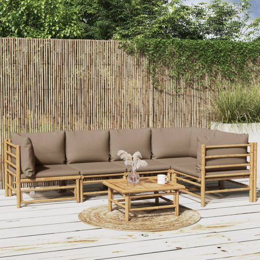 6-tlg. Garten-Lounge-Set mit Hellgrauen Kissen Bambus