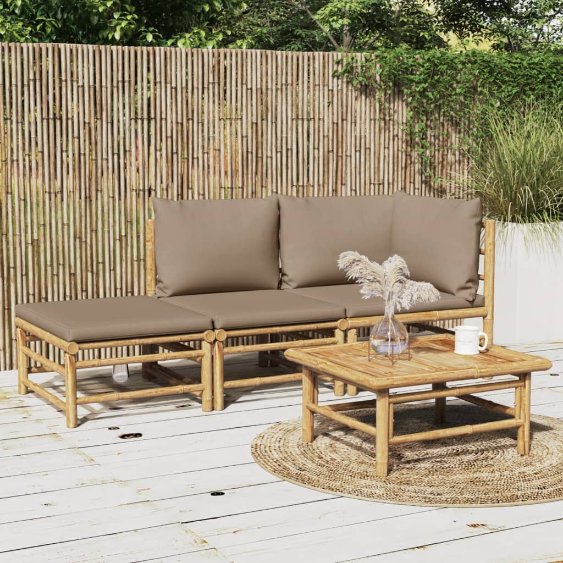 6-tlg. Garten-Lounge-Set mit Hellgrauen Kissen Bambus