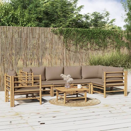 6-tlg. Garten-Lounge-Set mit Hellgrauen Kissen Bambus