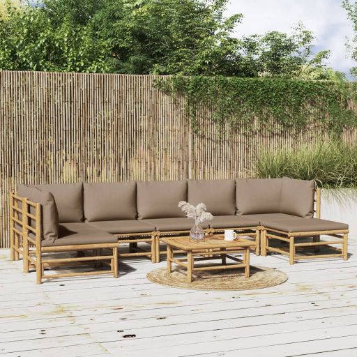 6-tlg. Garten-Lounge-Set mit Hellgrauen Kissen Bambus