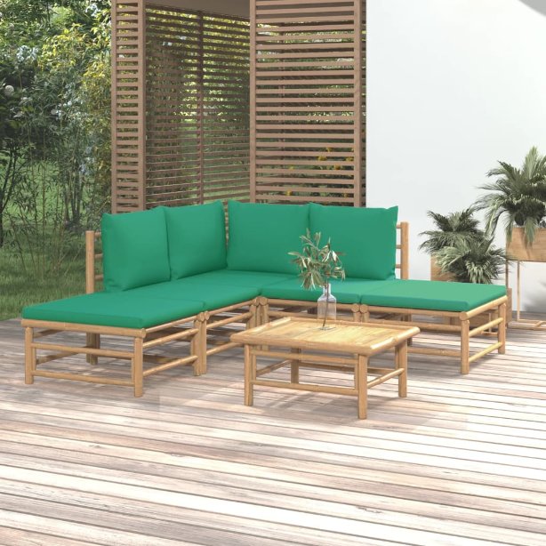 6-tlg. Garten-Lounge-Set mit Hellgrauen Kissen Bambus