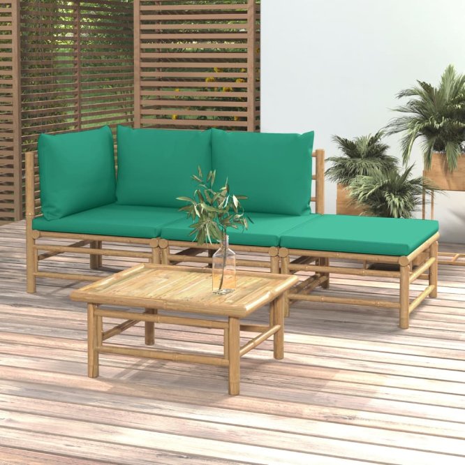 6-tlg. Garten-Lounge-Set mit Hellgrauen Kissen Bambus