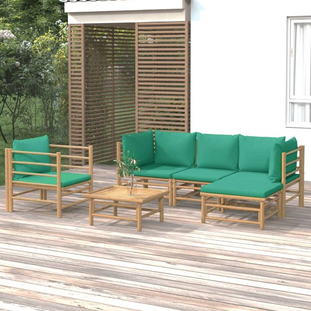 6-tlg. Garten-Lounge-Set mit Hellgrauen Kissen Bambus