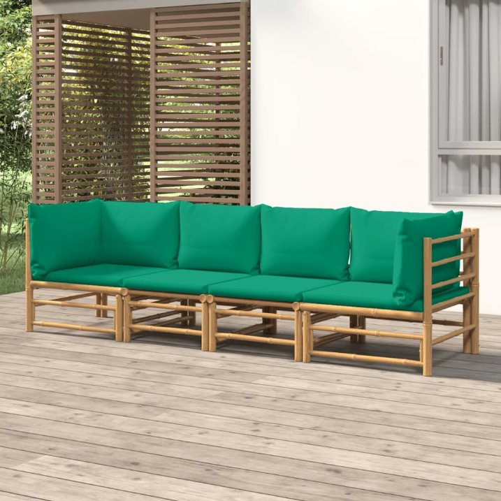 6-tlg. Garten-Lounge-Set mit Hellgrauen Kissen Bambus