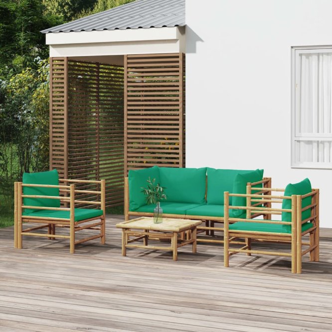6-tlg. Garten-Lounge-Set mit Hellgrauen Kissen Bambus