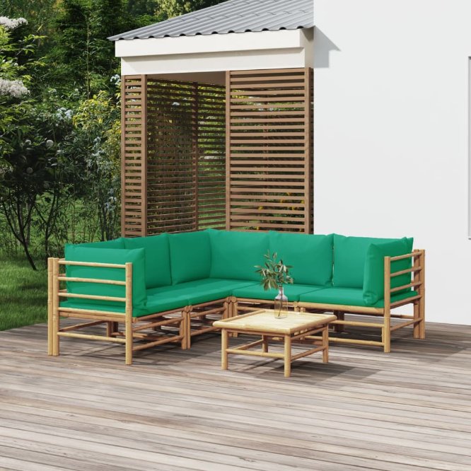 6-tlg. Garten-Lounge-Set mit Hellgrauen Kissen Bambus
