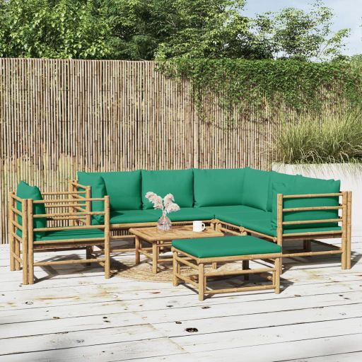 6-tlg. Garten-Lounge-Set mit Hellgrauen Kissen Bambus