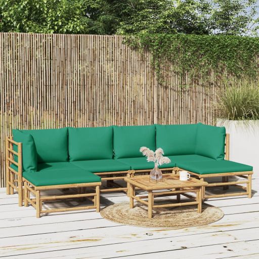 6-tlg. Garten-Lounge-Set mit Hellgrauen Kissen Bambus