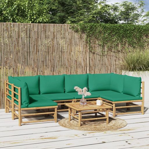 6-tlg. Garten-Lounge-Set mit Hellgrauen Kissen Bambus