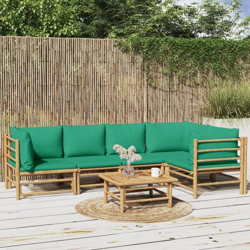 6-tlg. Garten-Lounge-Set mit Hellgrauen Kissen Bambus