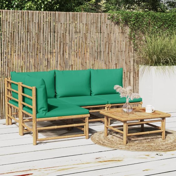 6-tlg. Garten-Lounge-Set mit Hellgrauen Kissen Bambus