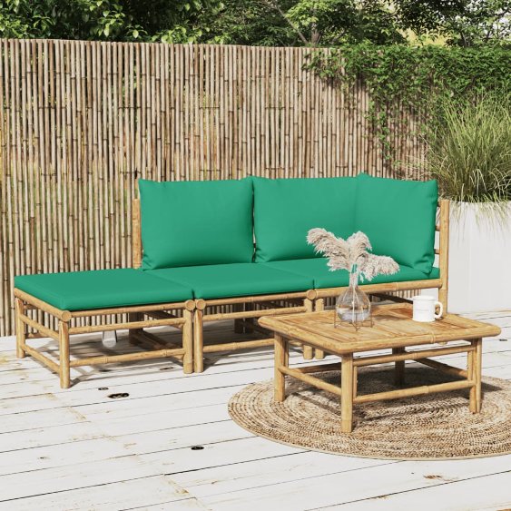 6-tlg. Garten-Lounge-Set mit Hellgrauen Kissen Bambus