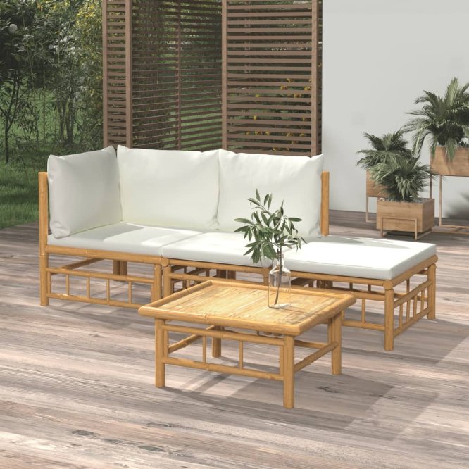 6-tlg. Garten-Lounge-Set mit Cremeweißen Kissen Bambus