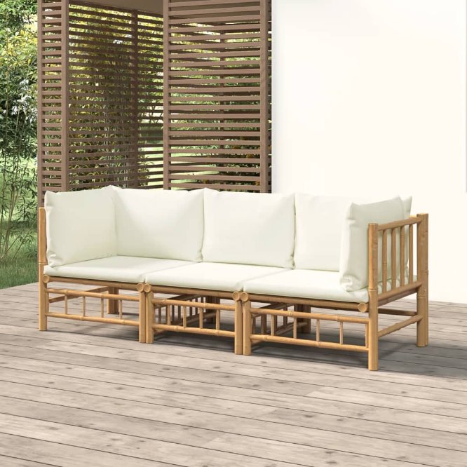 6-tlg. Garten-Lounge-Set mit Cremeweißen Kissen Bambus