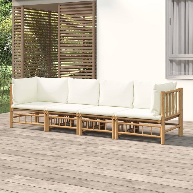 6-tlg. Garten-Lounge-Set mit Cremeweißen Kissen Bambus