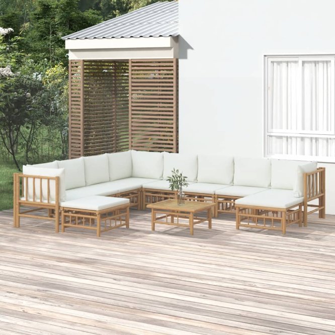 6-tlg. Garten-Lounge-Set mit Cremeweißen Kissen Bambus