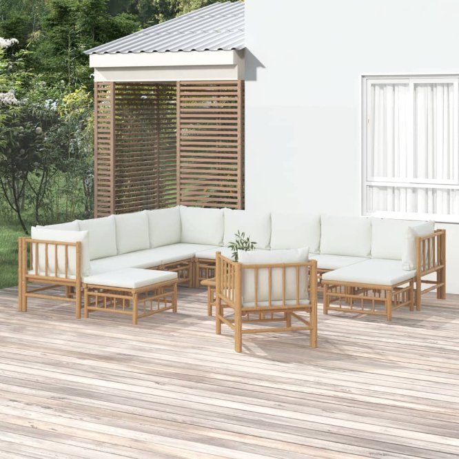 6-tlg. Garten-Lounge-Set mit Cremeweißen Kissen Bambus