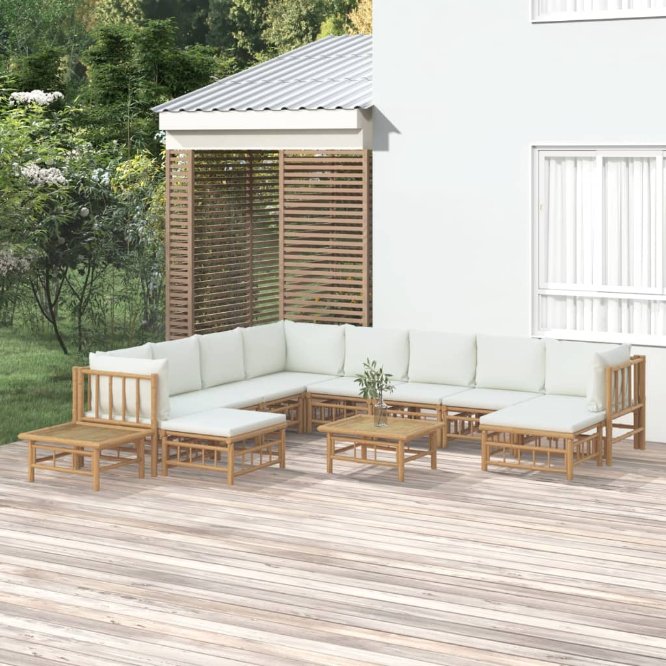6-tlg. Garten-Lounge-Set mit Cremeweißen Kissen Bambus