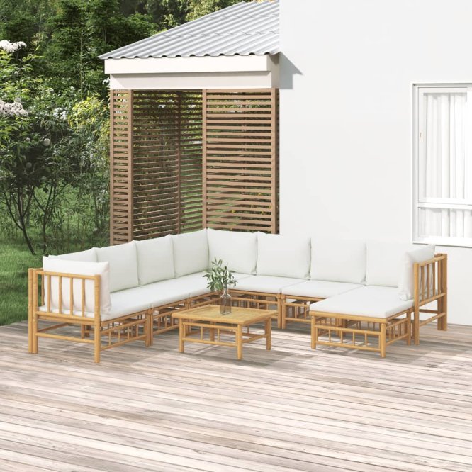 6-tlg. Garten-Lounge-Set mit Cremeweißen Kissen Bambus