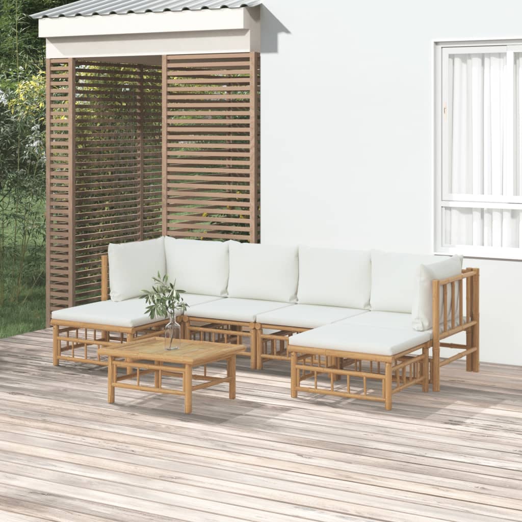 6-tlg. Garten-Lounge-Set mit Cremeweißen Kissen Bambus