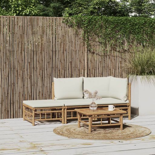 6-tlg. Garten-Lounge-Set mit Cremeweißen Kissen Bambus