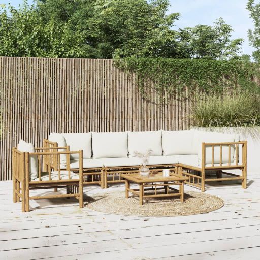 6-tlg. Garten-Lounge-Set mit Cremeweißen Kissen Bambus