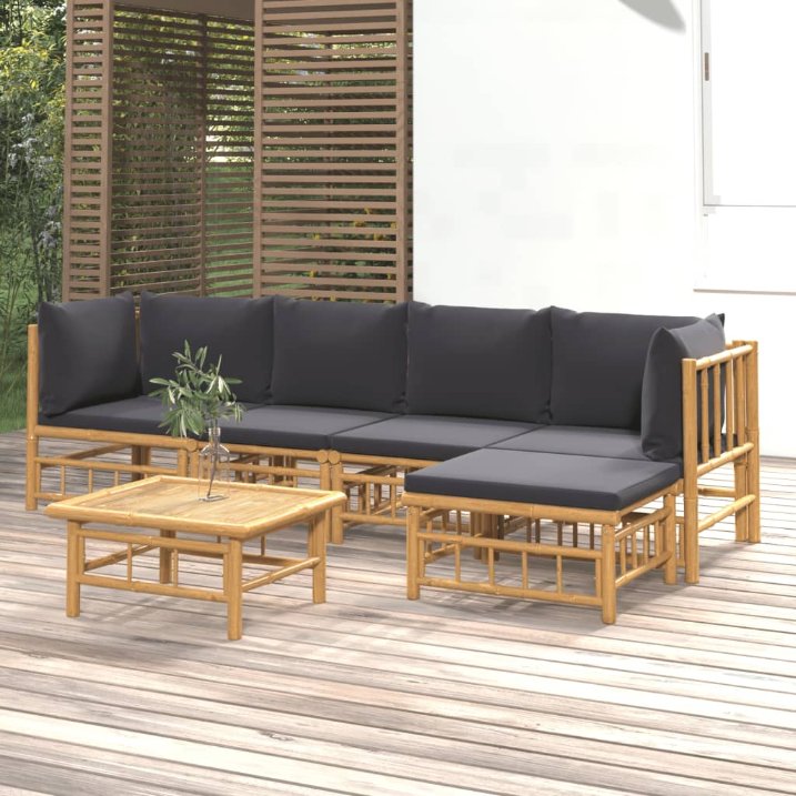6-tlg. Garten-Lounge-Set mit Cremeweißen Kissen Bambus