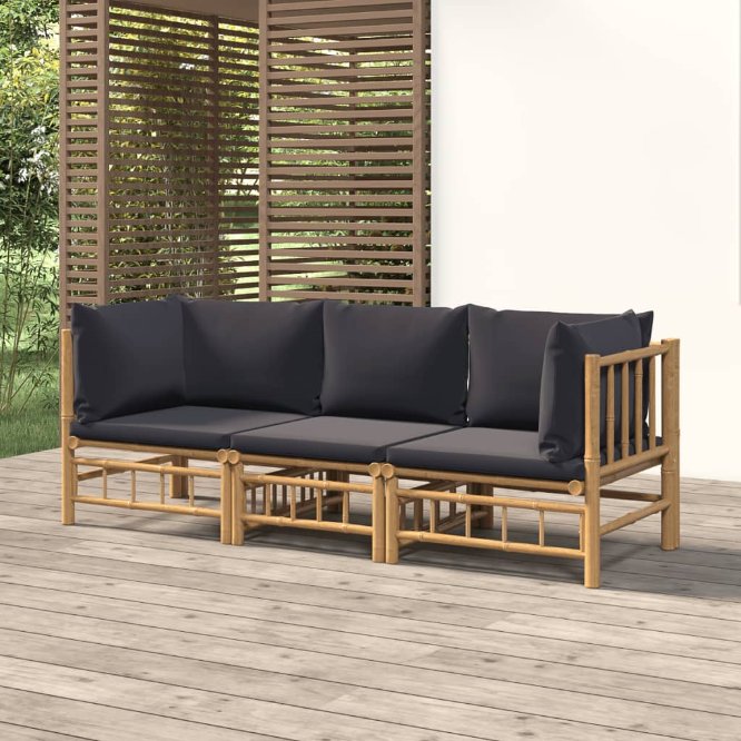 6-tlg. Garten-Lounge-Set mit Cremeweißen Kissen Bambus