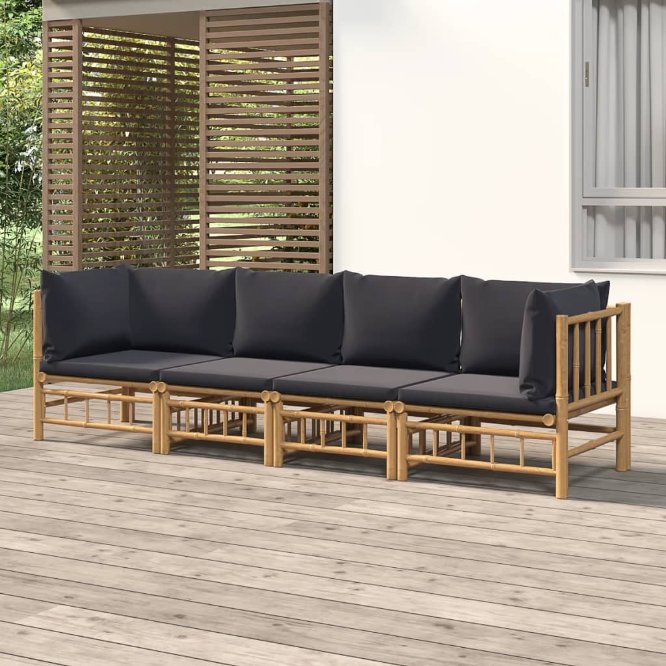 6-tlg. Garten-Lounge-Set mit Cremeweißen Kissen Bambus
