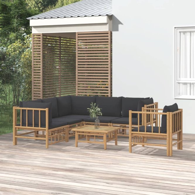 6-tlg. Garten-Lounge-Set mit Cremeweißen Kissen Bambus