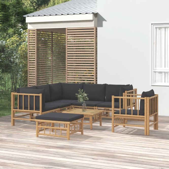 6-tlg. Garten-Lounge-Set mit Cremeweißen Kissen Bambus