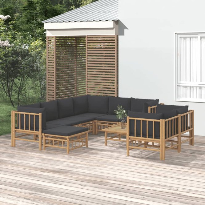 6-tlg. Garten-Lounge-Set mit Cremeweißen Kissen Bambus