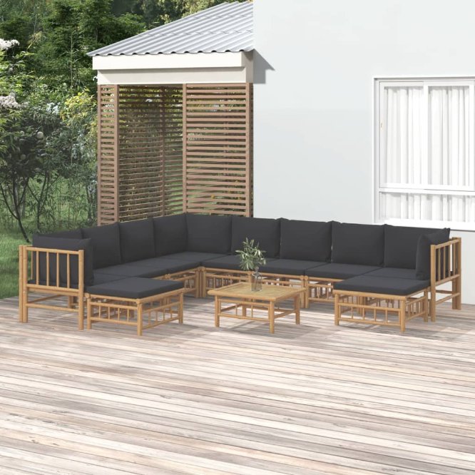 6-tlg. Garten-Lounge-Set mit Cremeweißen Kissen Bambus