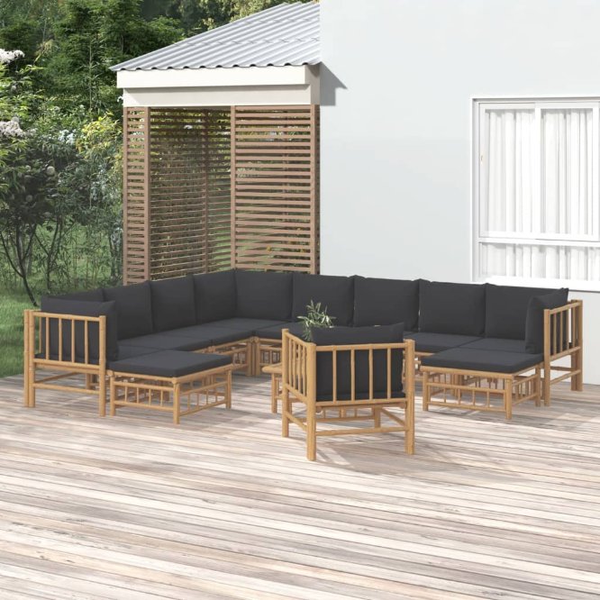 6-tlg. Garten-Lounge-Set mit Cremeweißen Kissen Bambus