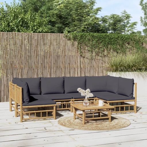 6-tlg. Garten-Lounge-Set mit Cremeweißen Kissen Bambus