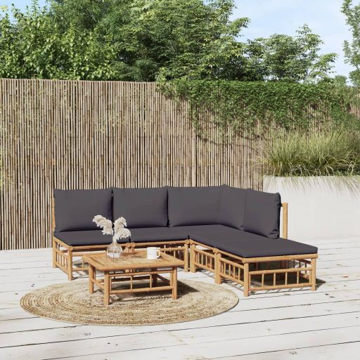 6-tlg. Garten-Lounge-Set mit Cremeweißen Kissen Bambus