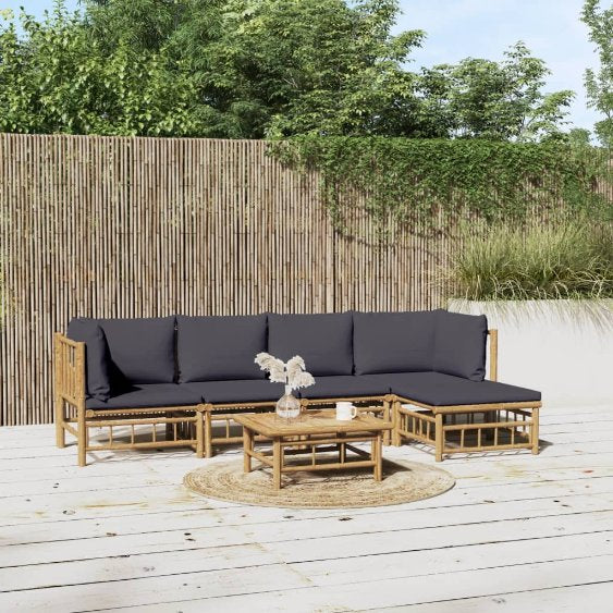 6-tlg. Garten-Lounge-Set mit Cremeweißen Kissen Bambus