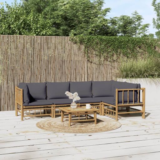6-tlg. Garten-Lounge-Set mit Cremeweißen Kissen Bambus