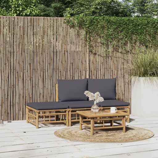 6-tlg. Garten-Lounge-Set mit Cremeweißen Kissen Bambus