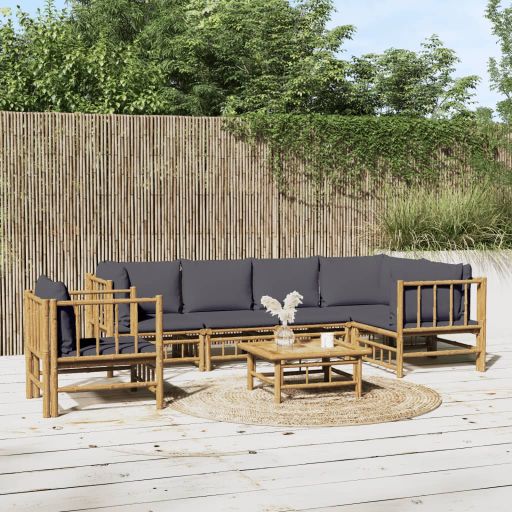 6-tlg. Garten-Lounge-Set mit Cremeweißen Kissen Bambus