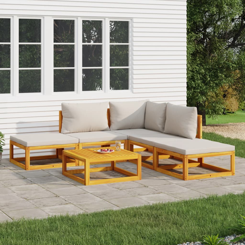 6-tlg. Garten-Lounge-Set mit Taupe Kissen Massivholz