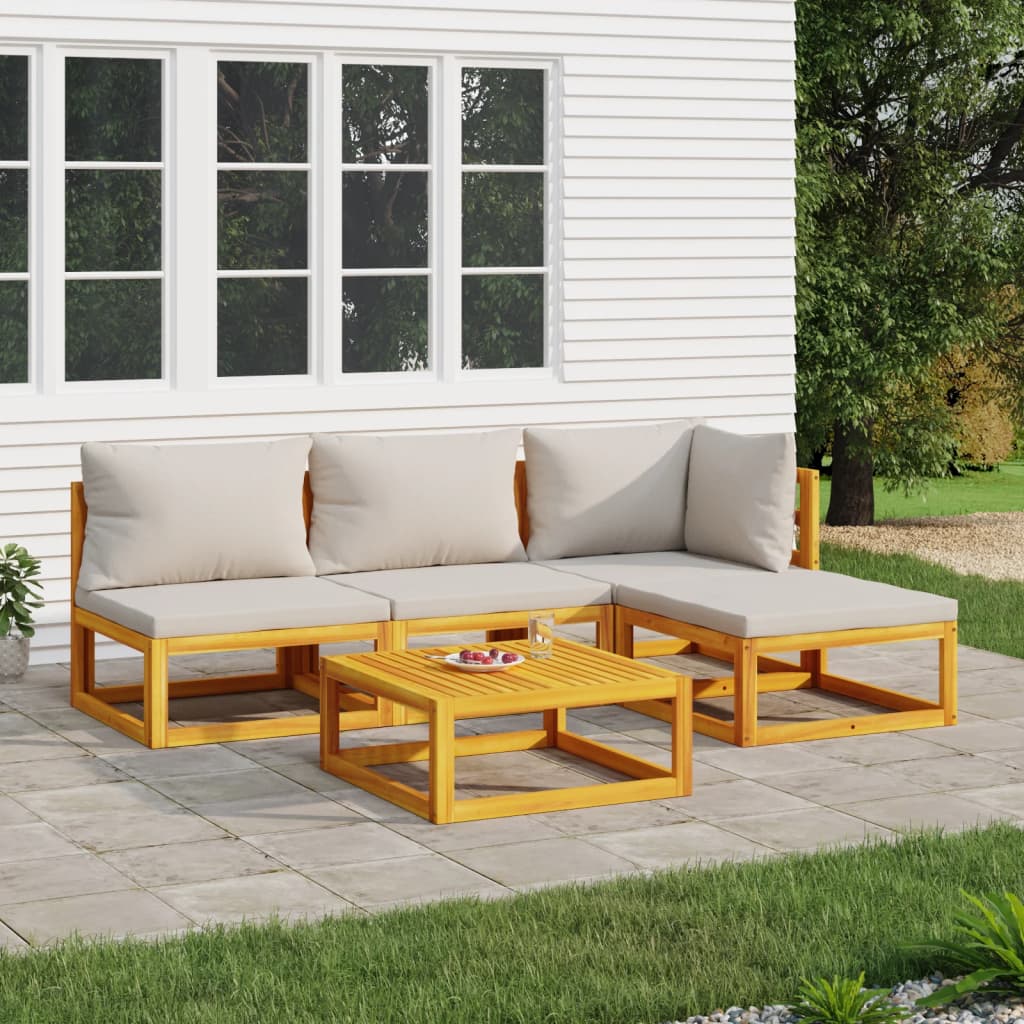 6-tlg. Garten-Lounge-Set mit Taupe Kissen Massivholz
