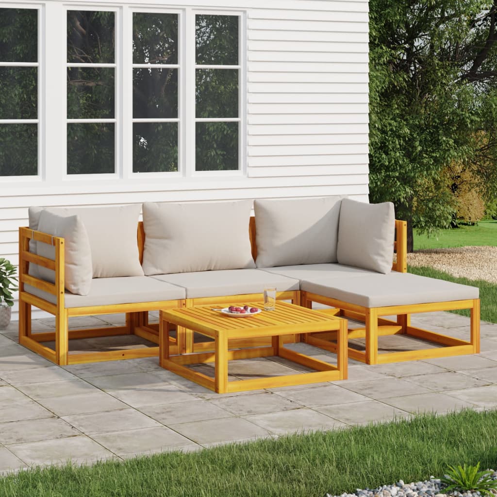 6-tlg. Garten-Lounge-Set mit Taupe Kissen Massivholz