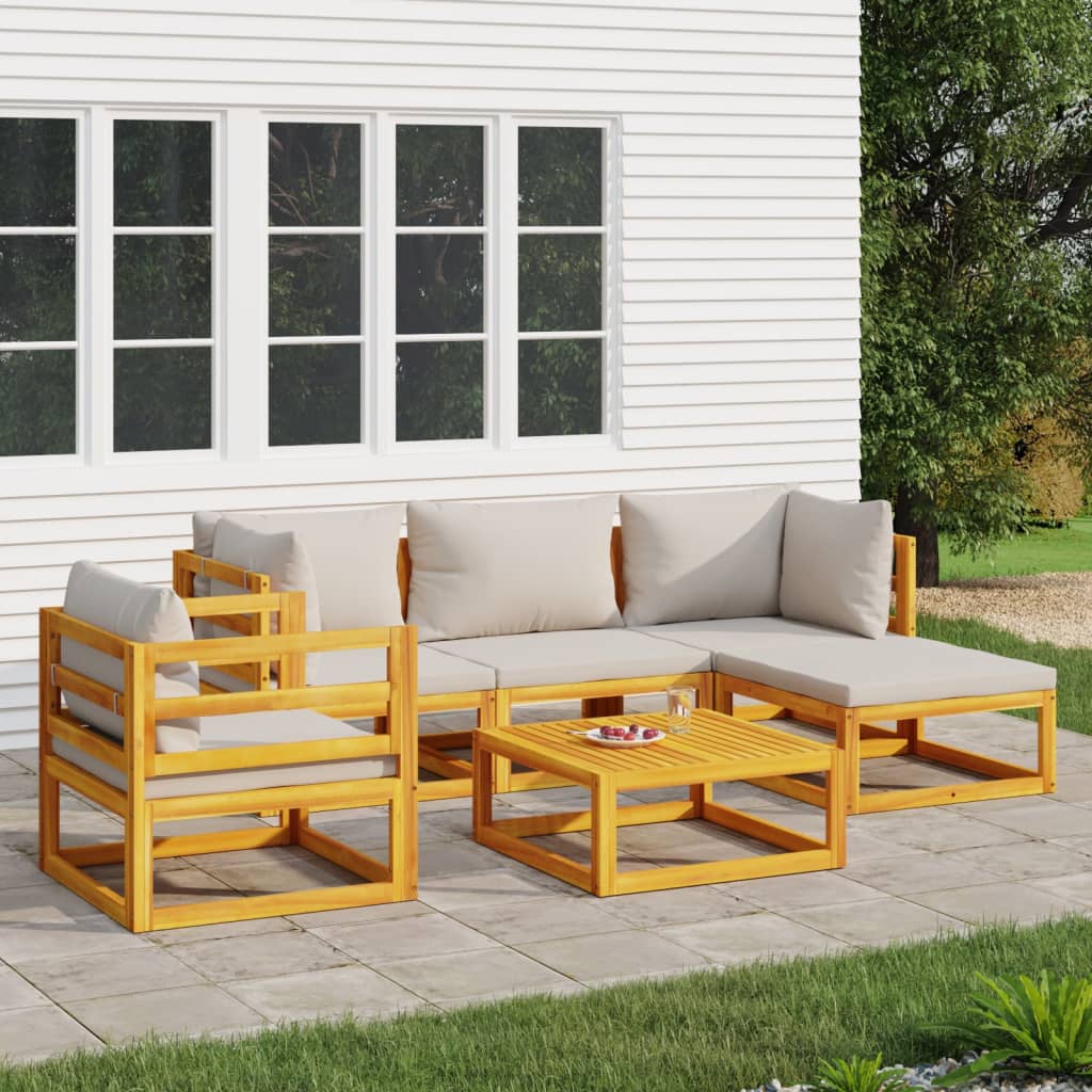 6-tlg. Garten-Lounge-Set mit Taupe Kissen Massivholz