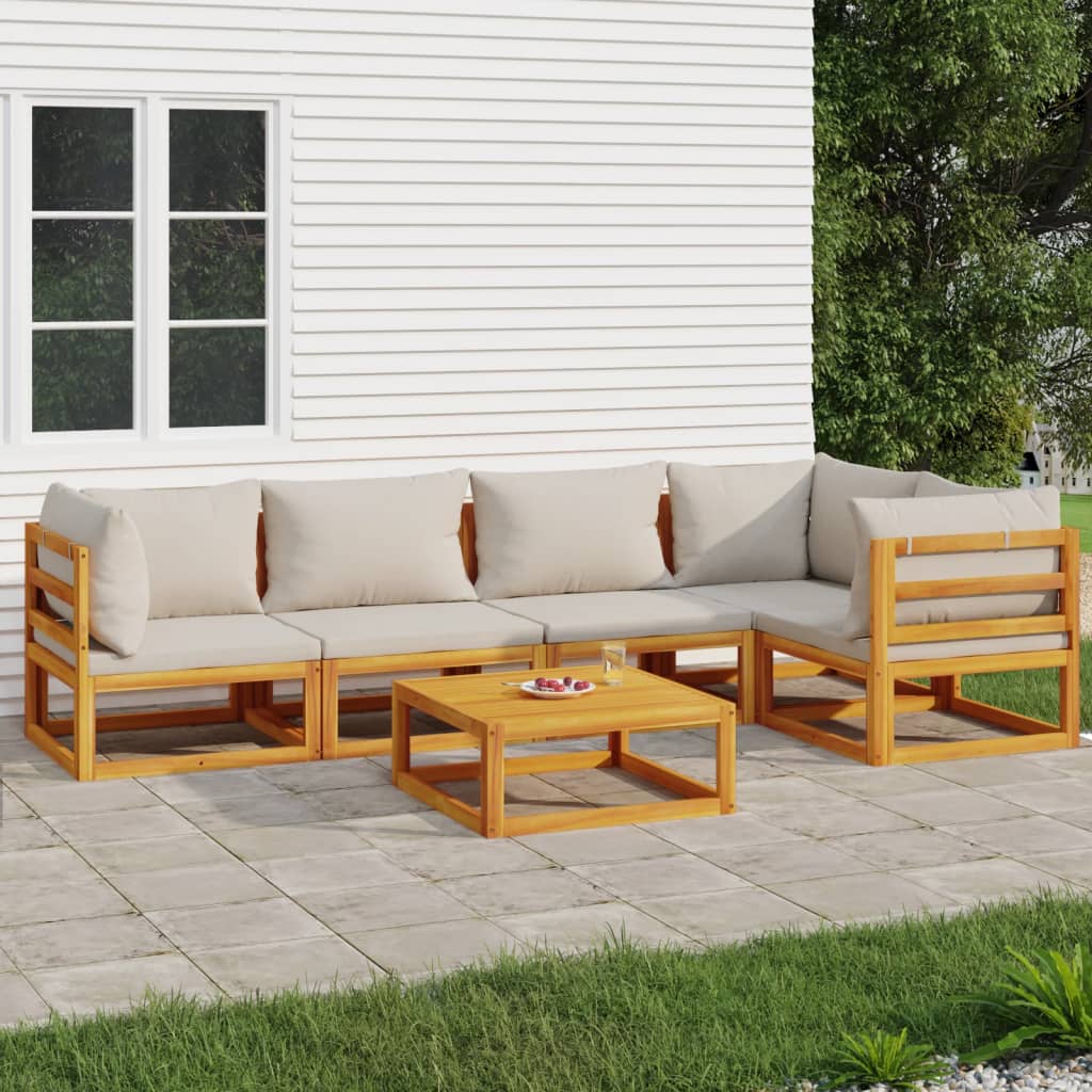 6-tlg. Garten-Lounge-Set mit Taupe Kissen Massivholz
