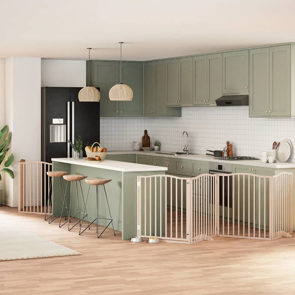 vidaXL 9-tlg. Hundetor mit Tür Faltbar 450 cm Pappelholz